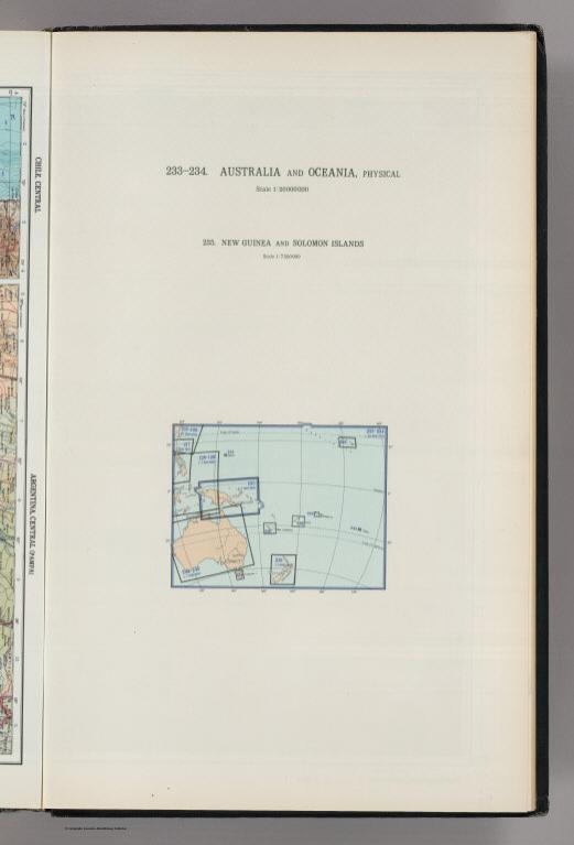 Map Title Page: 233-234. Australia, Oceania, Physical. 335. New Guinea, Solomon Islands.