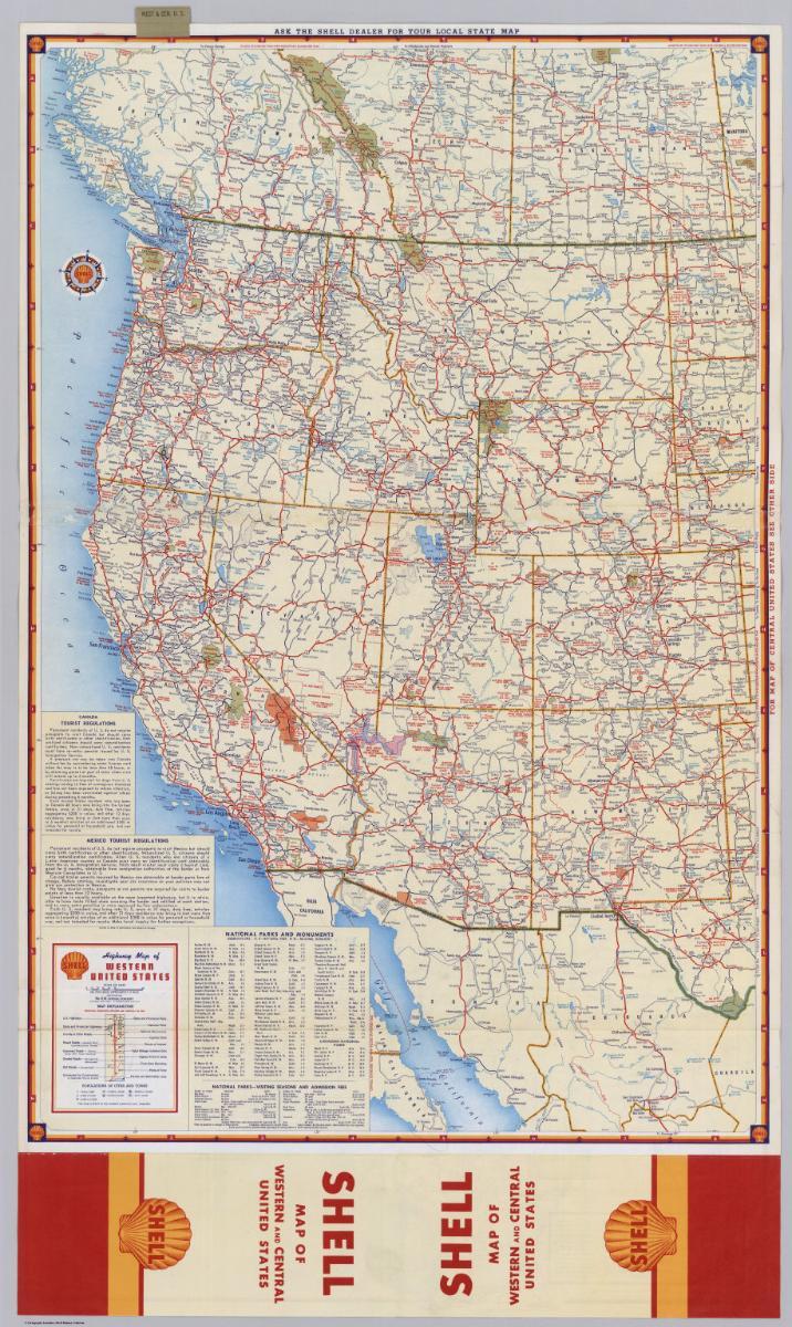 Road Map Of Central United States Shell Highway Map Of Western United States. - David Rumsey Historical Map  Collection