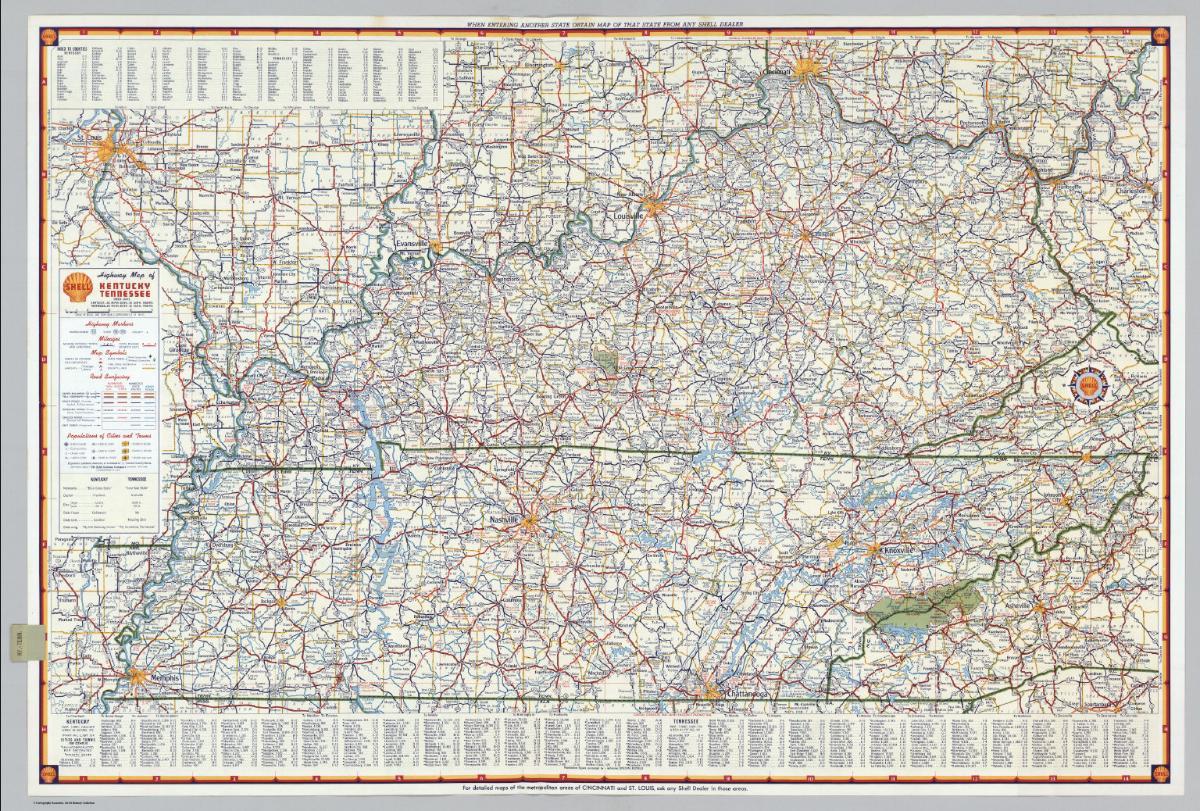 Map Of Tennessee And Kentucky Shell Highway Map Of Kentucky, Tennessee. - David Rumsey Historical Map  Collection