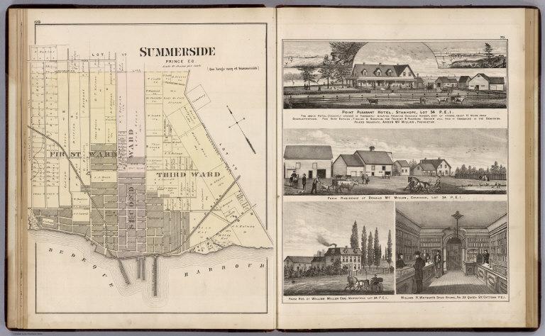 Map: Summerside, Prince Co. Views: Residences and Drug Store, P.E.I.