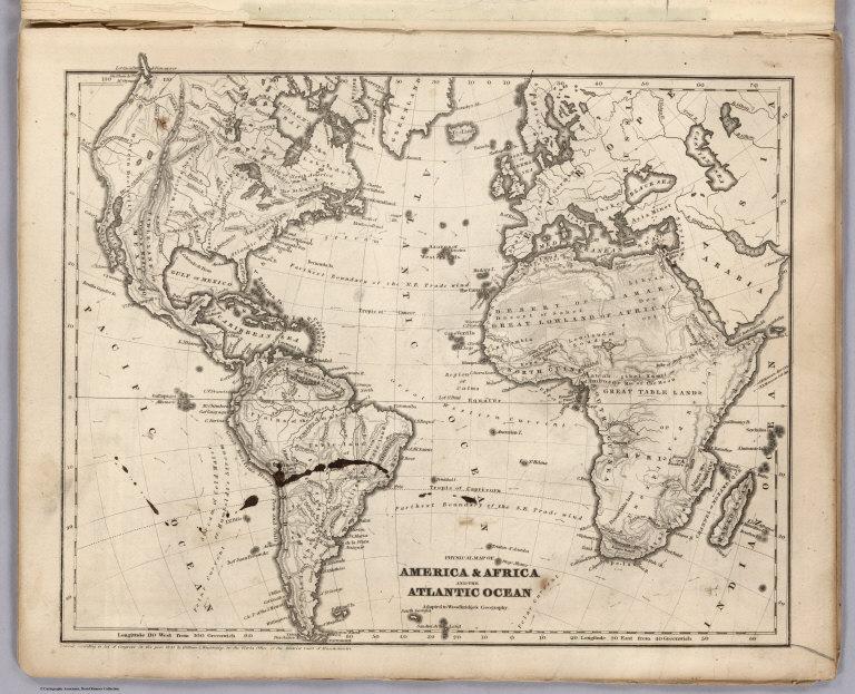 Physical Map Of America & Africa And the Atlantic Ocean