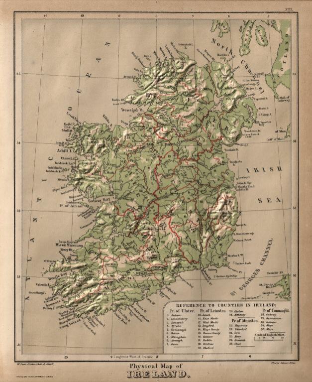 Physical Map of Ireland.