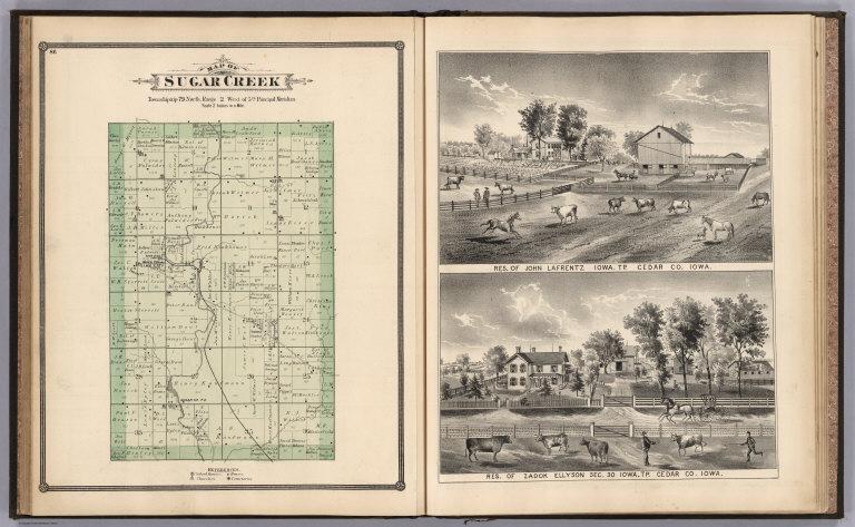 Sugar Creek Township. View: Residences of John Lafrentz and Zadok Ellyson, Cedar County, Iowa.