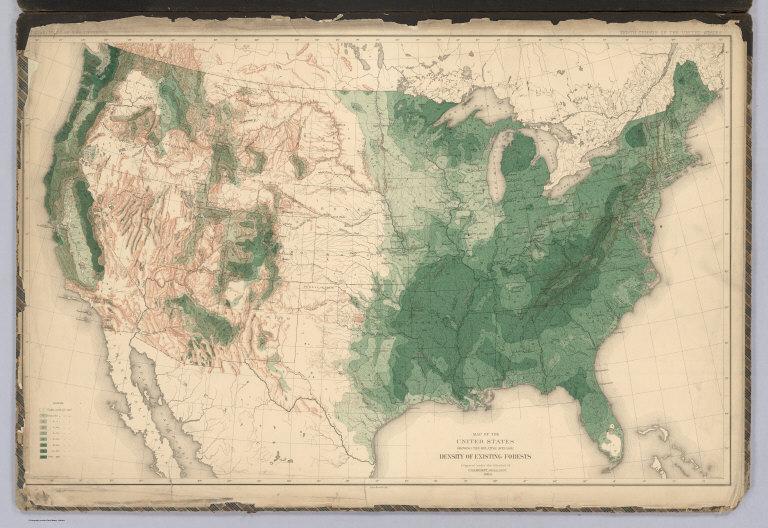 United States showing the Relative Average Density of Existing Forests.