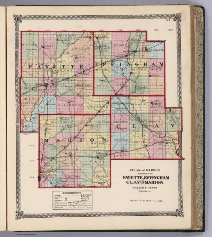 Atlas of Illinois, Counties of Fayette, Effingham, Clay & Marion.