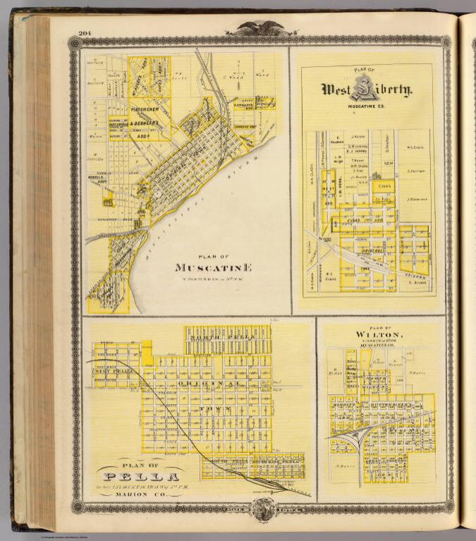 Plans of Muscatine, West Liberty, Pella and Wilton, State of Iowa.