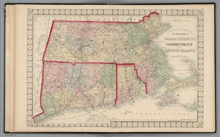 County and Township Map of the States of Massachusetts, Connecticut, and Rhode Island.