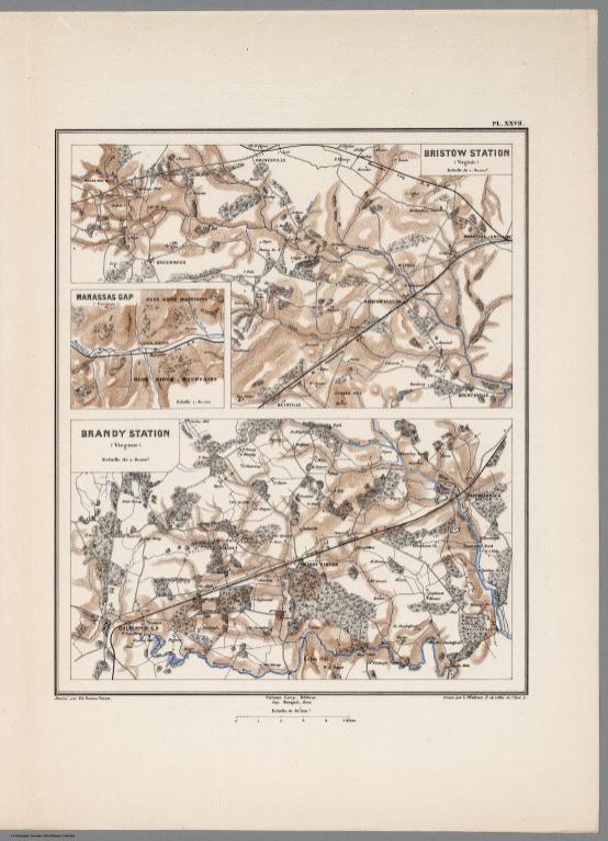 Planche XXVII. Bristow Station (Virginie). Manassas Gap (Virginie). Brandy Station (Virginie).