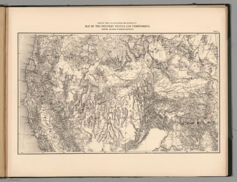 Plate 1. Part of the U.S. Engineer Department's Map of the Western States and Territories, Showing Location of Mining Districts.