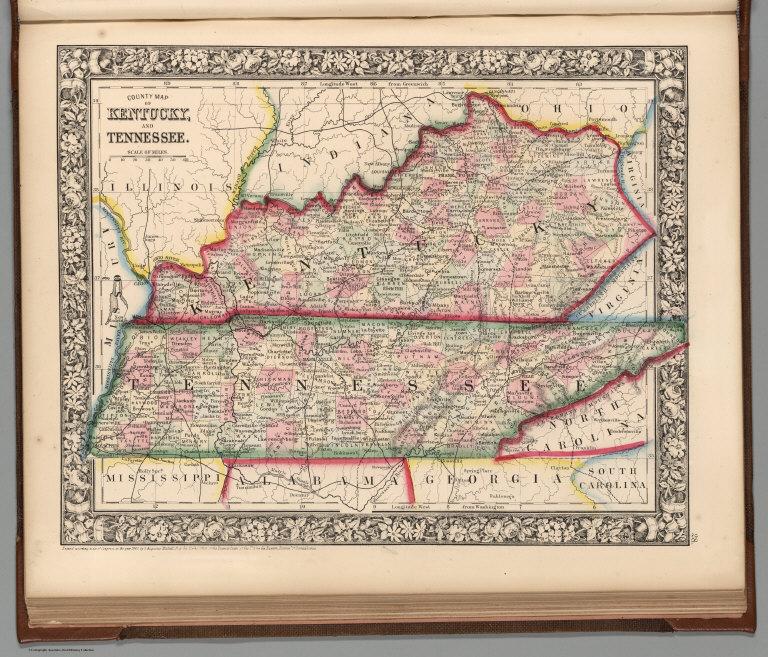 County map of Kentucky and Tennessee