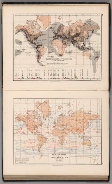 Earthquakes & Volcanoes over the Globe. Winds for January.