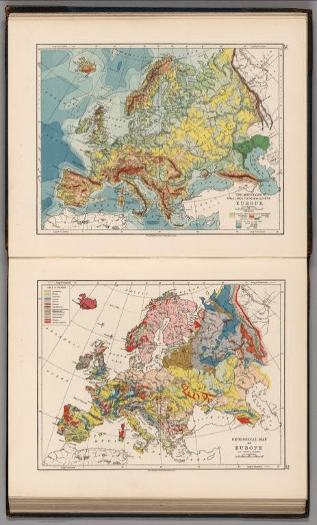 Mountains, Table Lands, Plains & Valleys of Europe. Geological Map of Europe.