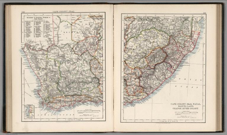 Cape Colony, Natal, Basuto Land, Orange River Colony.