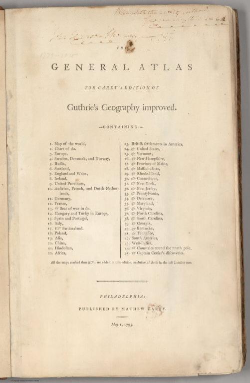 Title Page: General Atlas For Carey's Edition Of Guthrie's Geography improved