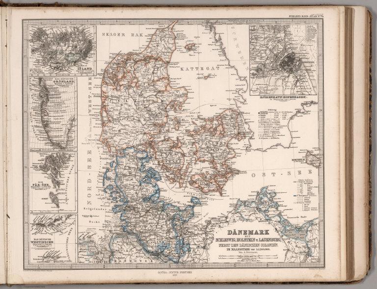 Danemark mit Schleswig, Holstein, und Laeenburg. (Sweden, Norway, Denmark, Faroe Island, Greenland).