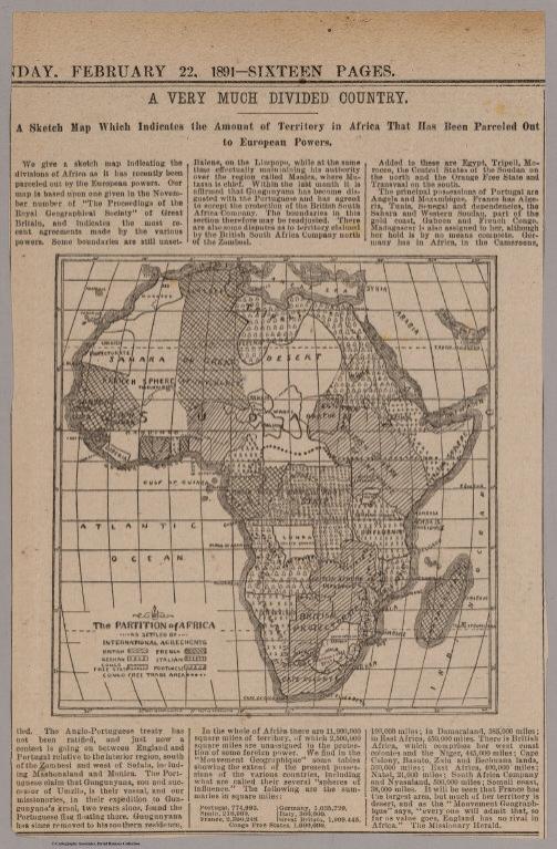 Newspaper Clipping with Map) A Very Much Divided Country (Africa). The Partition of Africa.