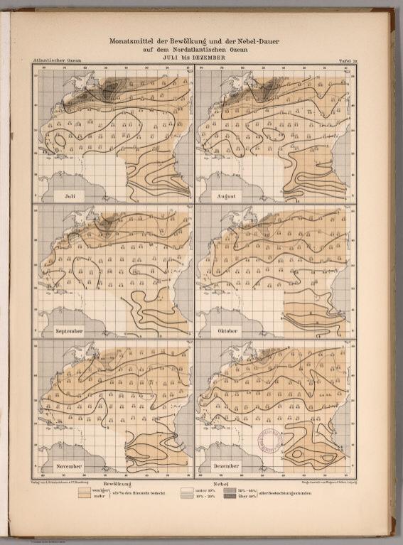 Monatsmittle der Bewolkung und der nebel-dauer auf dem Nordatlantischen Ozean