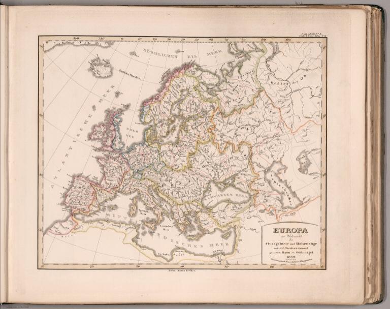 Europa zur Uebersicht der Flussgebiete und Hohenzuge. (Europe Watersheds).