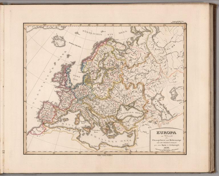 Europa zur Uebersicht der Flussgebiete und Hohenzuge. (Europe Watersheds).