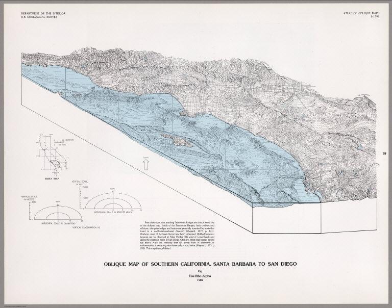 Oblique Map of Southern California, Santa Barbara to San Deigo.