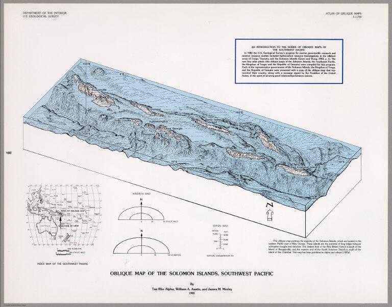 Oblique Map of the Solomon Islands, Southwest Pacific.