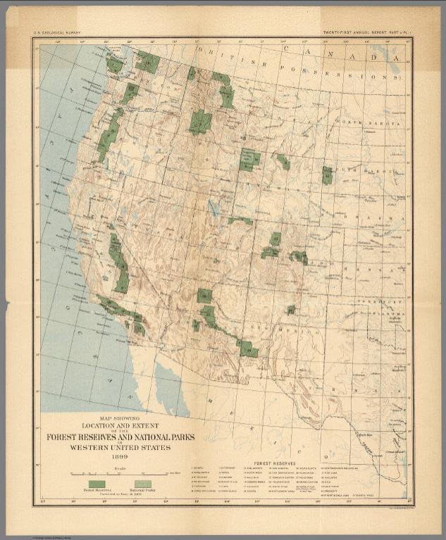 Plate I. The Forest Reserves and National Parks in Western United States, 1899.