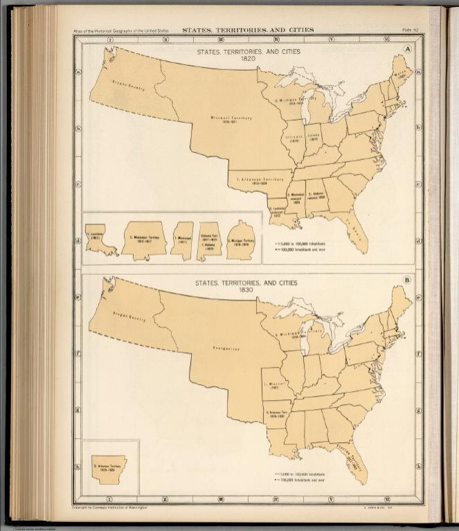 Plate 62. States, Territories and Cities, 1820 - 1830.