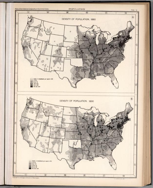 Plate 78. Population. Density of Population, 1880 -1890.