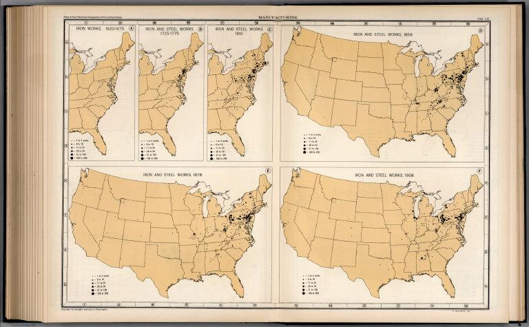 Plate 135. Manufacturing. Iron Works 1620 - 1675. Iron and Steel Works, 1725 - 1908.