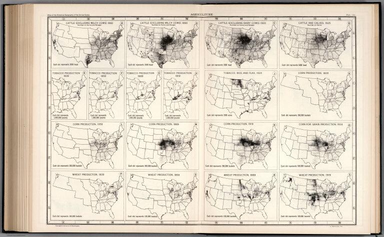 Plate 143. Agriculture. Cattle, 1860 - 1925. Tobacco, 1839 - 1924. Corn, 1839 - 1924. Wheat, 1839 - 1919.