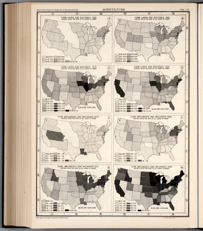 Plate 147. Agriculture. Farm Lands and Buildings, 1850 - 1930. Farm Implements and Machinery, 1850 - 1930.