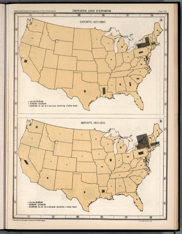 Plate 150. Imports and Exports, 1871 - 1910.