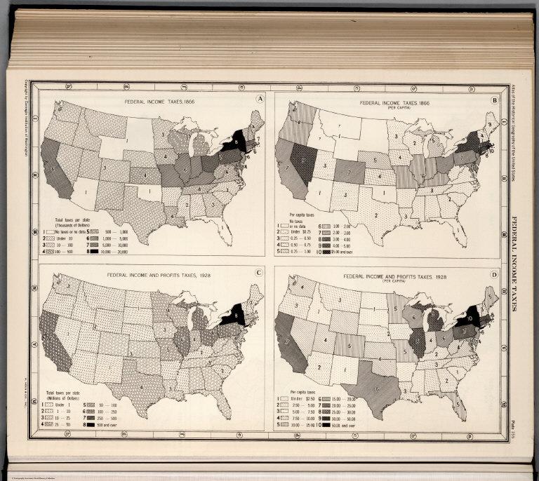 Plate 155. Federal Income Taxes, 1866 - 1928.