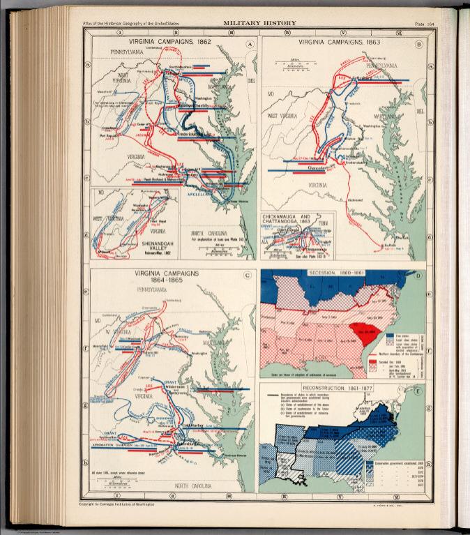 Plate 164. Military History. Virginia Campaigns, 1862 - 1865. Sucession 1860 - 1861. Reconstruction, 1861 - 1877.