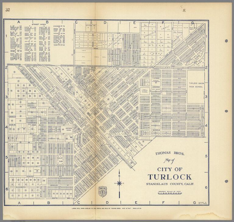 Thomas Bros. Map of City of Turlock, Stanislaus County, California.