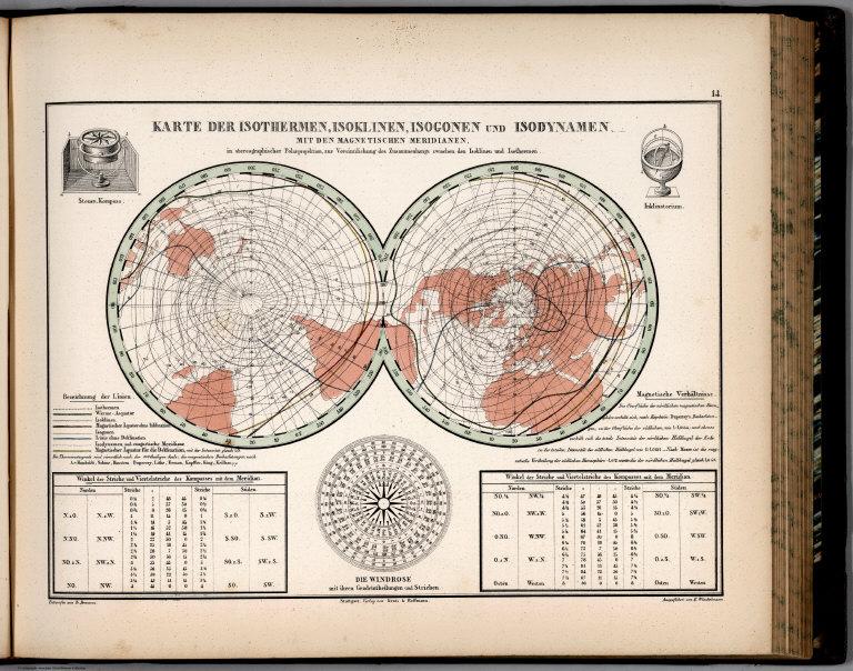 14. Karte der Isothermen, Isoklinen, Isogonen und Isodynamen
