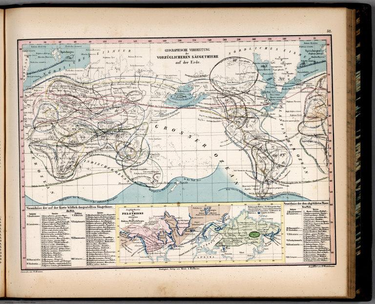 32. Geographische Verbreitung der vorzüglichsten Säugethiere auf der Erde