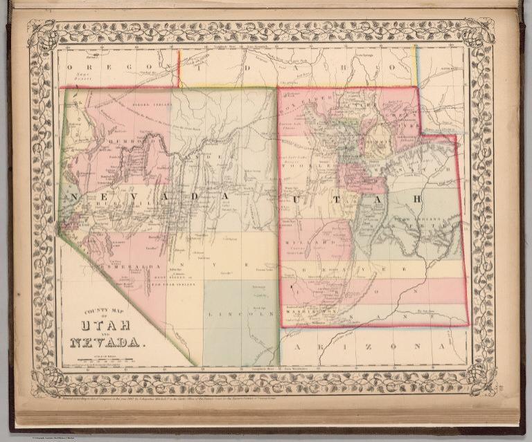 County map of Utah and Nevada