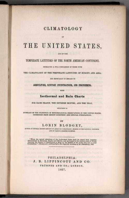 Title Page: Blodget's Climatology of the United States