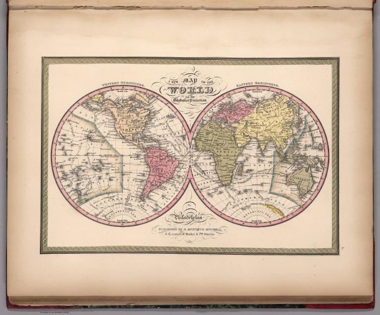 World on the Globular Projection. Western Hemisphere. Eastern Hemisphere.