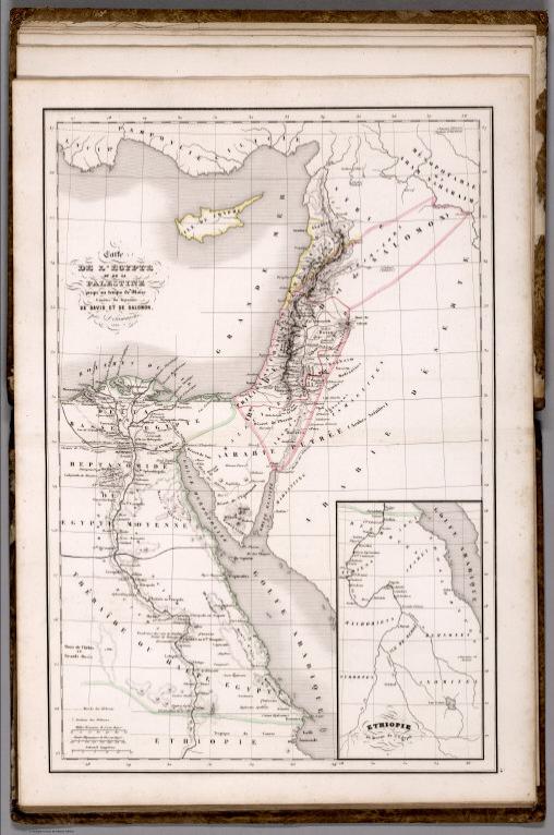 L'Egypte et de la Palestine jusqu'an temps de Moise (Moses) Limites de Royaume de David et de Salomon. Ethiopie.