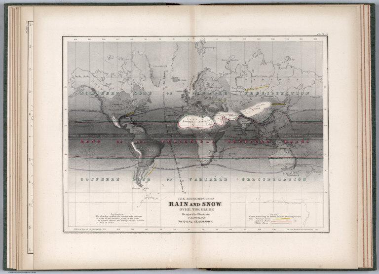 The distribution of rain and snow over the globe