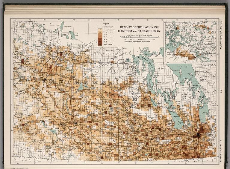 Density of population 1911: Manitoba and Saskatchewan