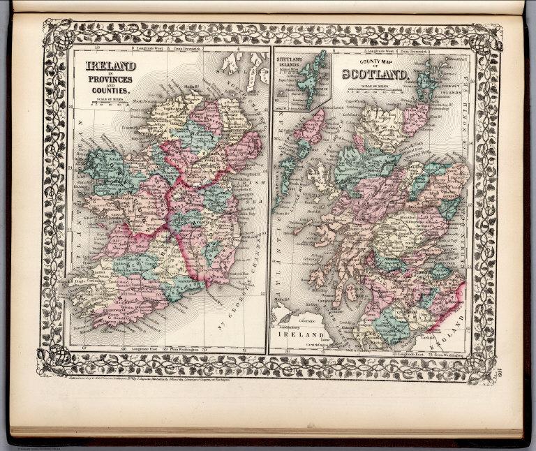 County Map Of Scotland (and) Ireland In Provinces And Counties