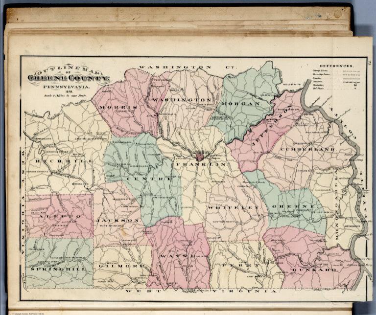 Outline Map of Greene County, Pennsylvania.