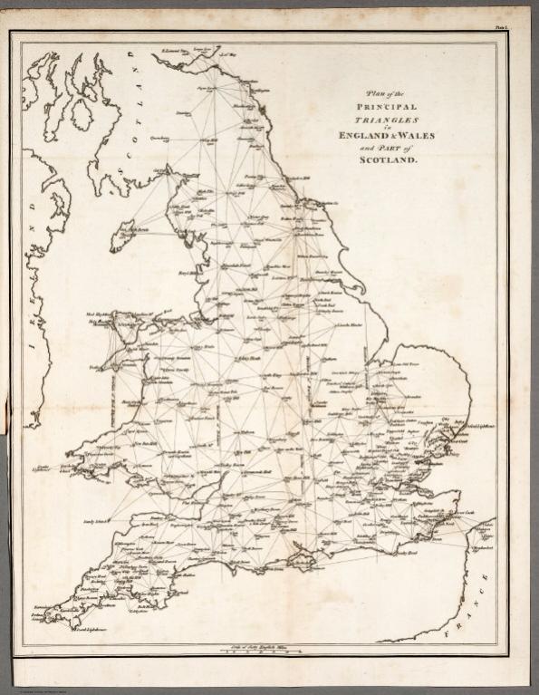 Plate I. Plan of the principal triangles in England & Wales and part of Scotland. Vol. 3, 1811