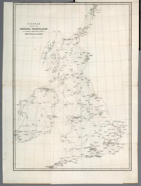 Diagram showing the principal triangulation for the Ordnance trigonometrical survey of Great Britain and Ireland.