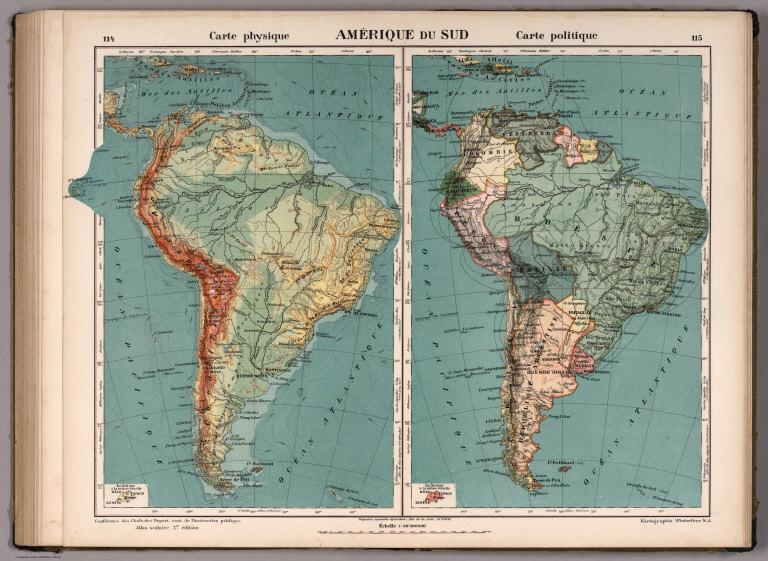 Amerique du Sud. Carte Physique. Carte Politique.