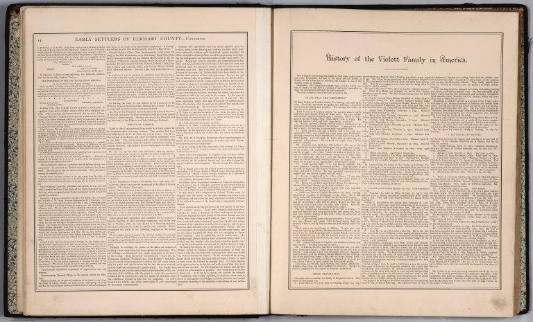 Text: Early Settlers of Elkhart County, Indiana - Continued. History of the Violett Family in America.