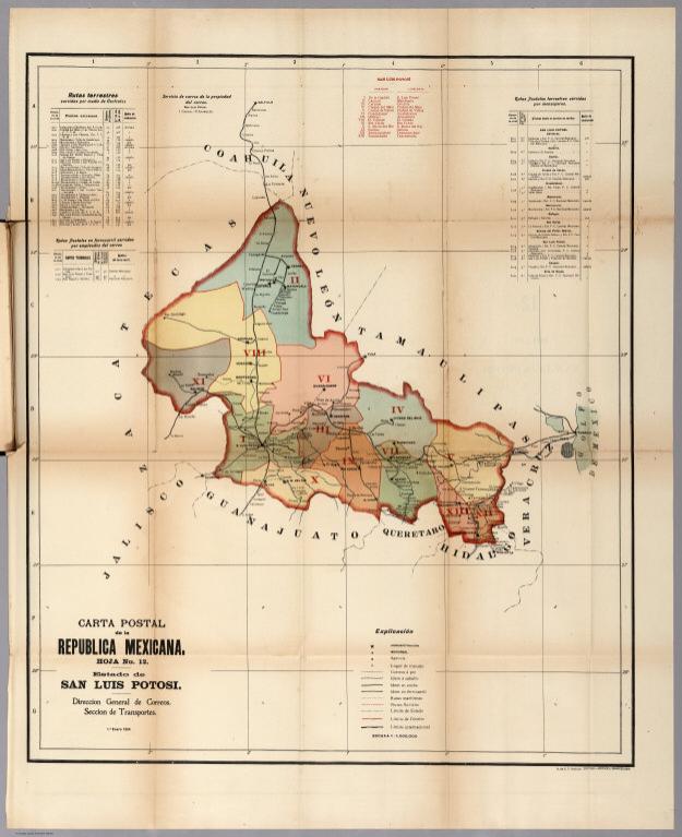 Carta Postal de la Republica Mexicana. Hoja No. 12. Estado de San Luis Potosi.